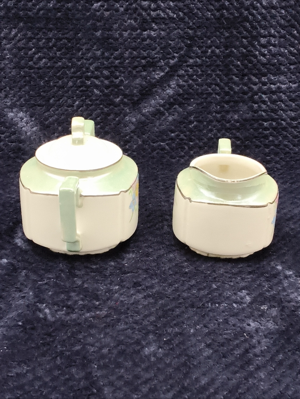 Antique Nippon Hand-Painted Floral Sugar & Creamer Set - Octagonal Lustreware - Picture 12 of 16